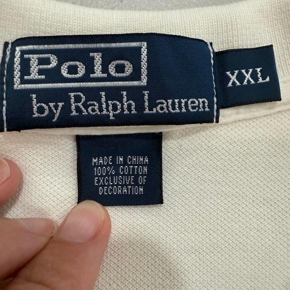 Polo Ralph Lauren Men’s Polo Shirt Off-white Blue Logo Cotton Size XXL - Picture 3 of 5